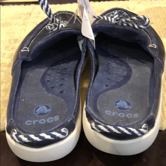 Crocs above deck mule in nautical navy/oyster blue leather used - Picture 3 of 10